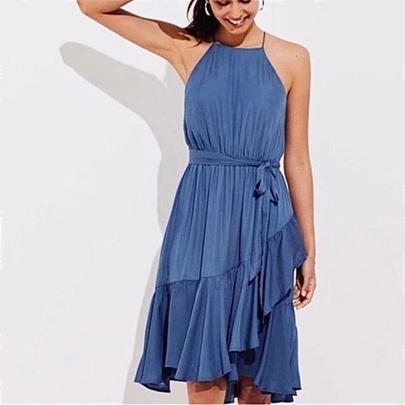 NWT LOFT Halter Ruffle Dress - Picture 1 of 16